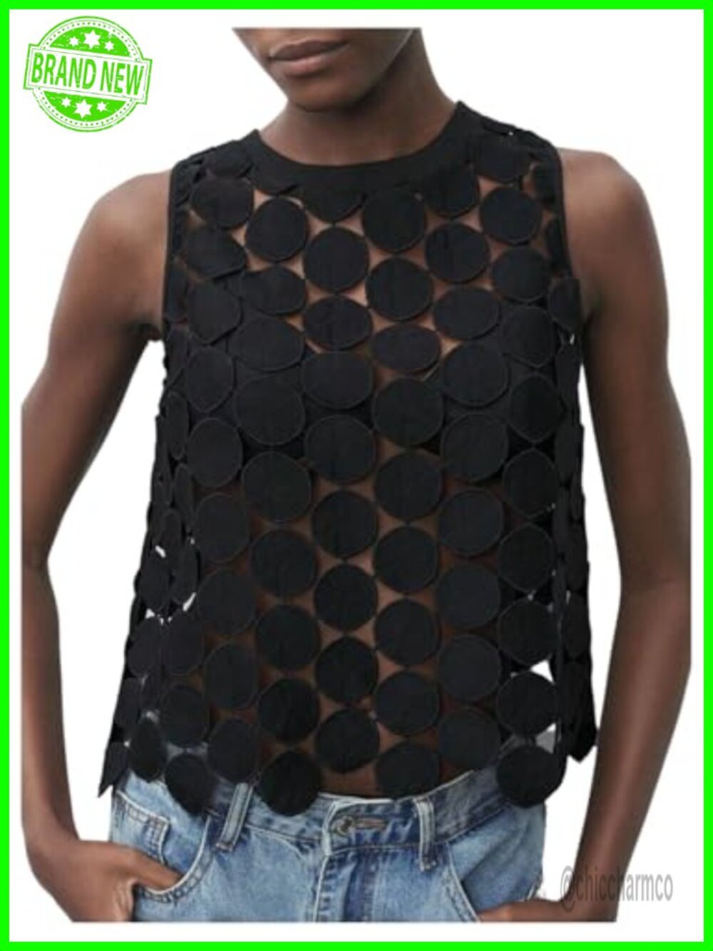 Sleeveless See Through Asymmetrical Hem Tank Top Crew Neck Vest